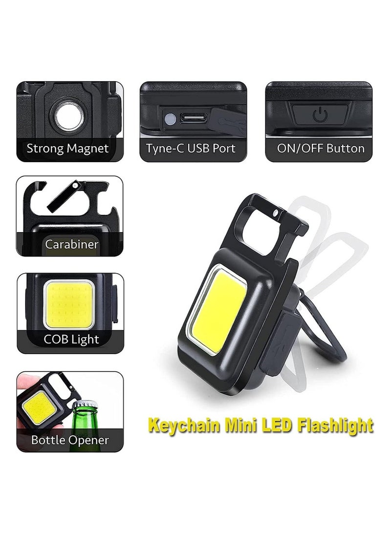 2 Pack Rechargeable Flashlights, 5 Modes Mini Flashlight Keychain with Folding Bracket Bottle Opener and Magnetic Base for Emergency and Outdoor Use - Image 3