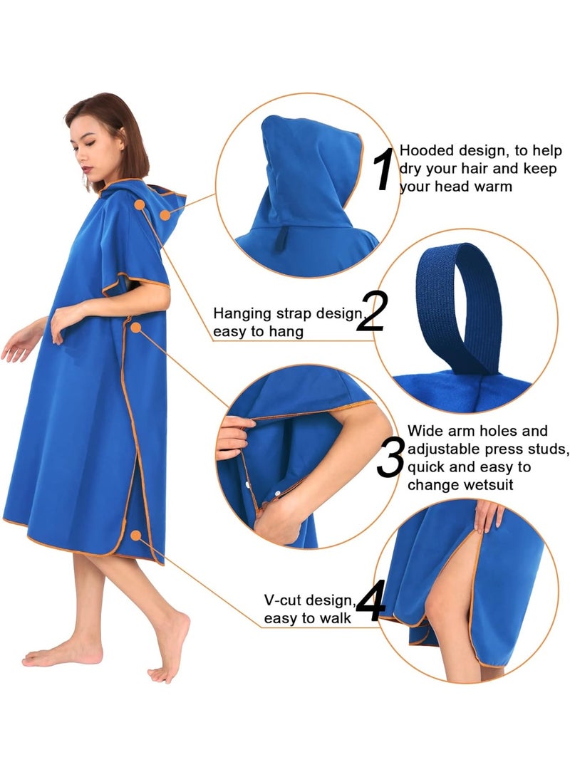 Changing Robe Towel Dryrobe Hooded Beach Swim Surf Towel Poncho Adult Quick Dry Lightweight Microfiber Wetsuit Changing Towel for Swimming Surfing Bathing Diving Watersports Travel (Blue) - Image 5