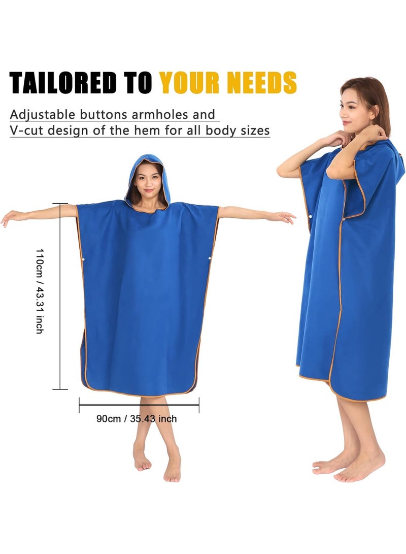 Changing Robe Towel Dryrobe Hooded Beach Swim Surf Towel Poncho Adult Quick Dry Lightweight Microfiber Wetsuit Changing Towel for Swimming Surfing Bathing Diving Watersports Travel (Blue) - Image 4
