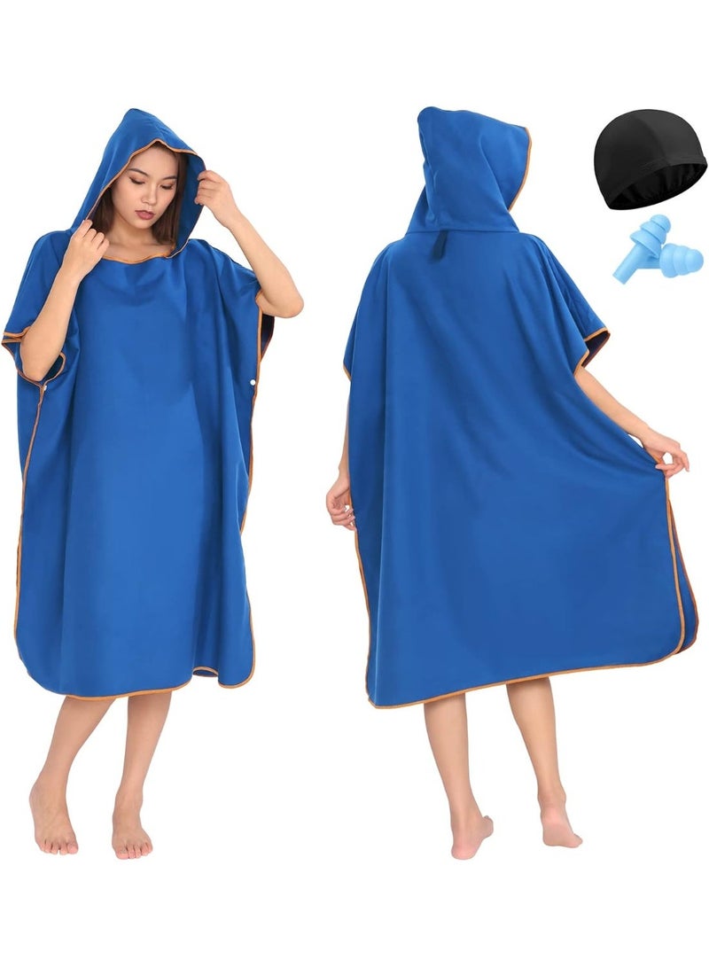 Changing Robe Towel Dryrobe Hooded Beach Swim Surf Towel Poncho Adult Quick Dry Lightweight Microfiber Wetsuit Changing Towel for Swimming Surfing Bathing Diving Watersports Travel (Blue) - Image 1