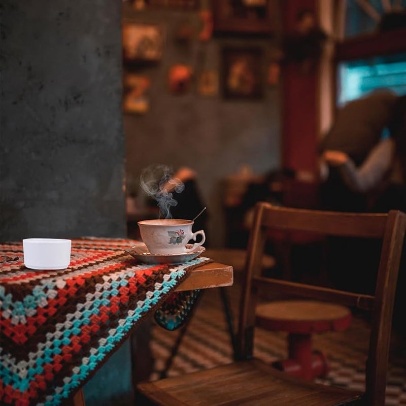 صينية رماد بيضاء مستديرة تقليد الخزف مقاومة للحرارة للاستخدام الداخلي والخارجي - Image 3