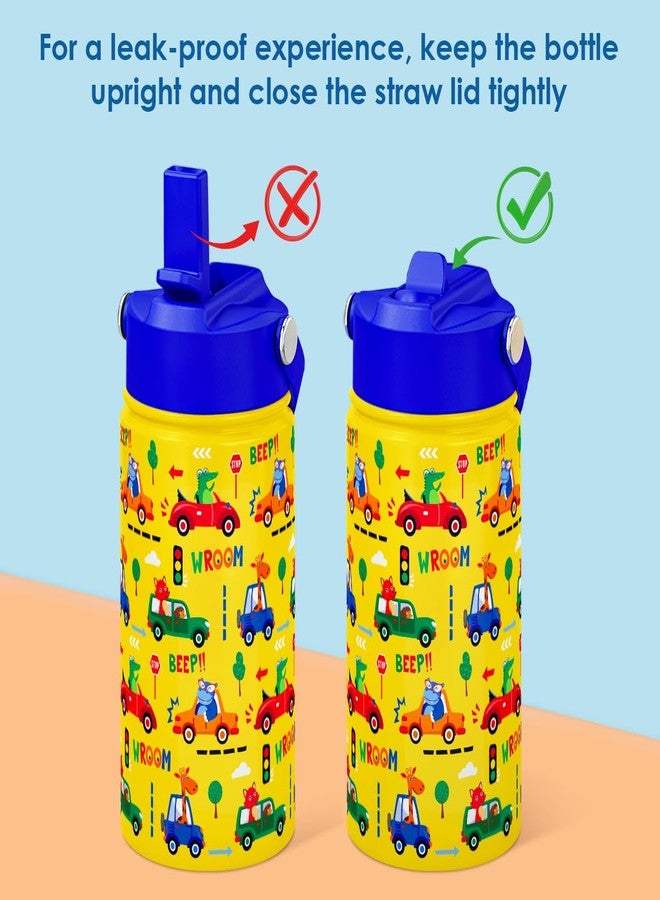 SANDJEST Kid Water Bottle 12oz with Straw Lid - 2-Pack Insulated Stainless Steel Water Bottles for Kids Boys Girls - Travel Cup for School Sports, Construction & Transportation - Image 4