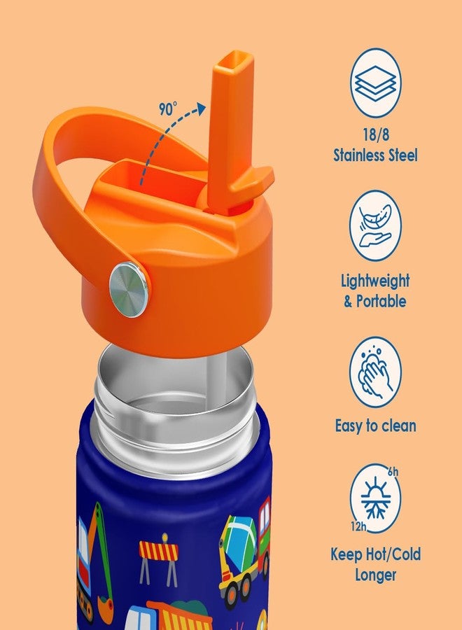 SANDJEST Kid Water Bottle 12oz with Straw Lid - 2-Pack Insulated Stainless Steel Water Bottles for Kids Boys Girls - Travel Cup for School Sports, Construction & Transportation - Image 3