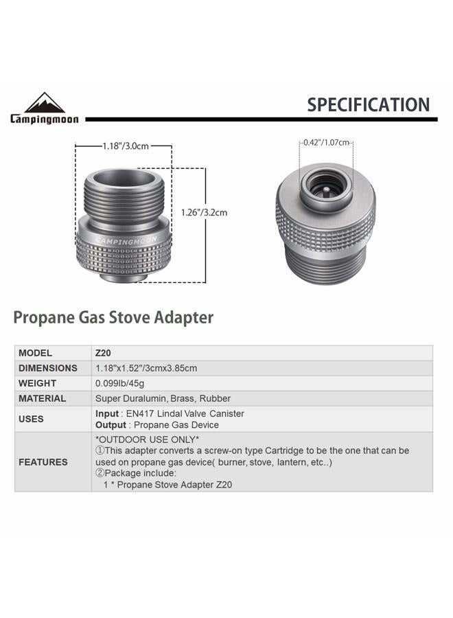 camping moon Grill Propane Gas Stove Adapter, Input: EN417 Lindal Valve Canister, Output: Propane Gas Stove Z20 - Image 2