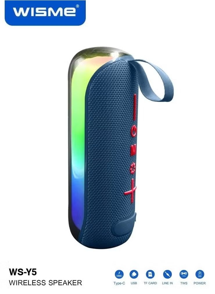 WISME WS-Y5 Wireless Portable Bluetooth Speaker with RGB Colorful Lighting, Multiple Input Options, and Button Control Blue - Image 1