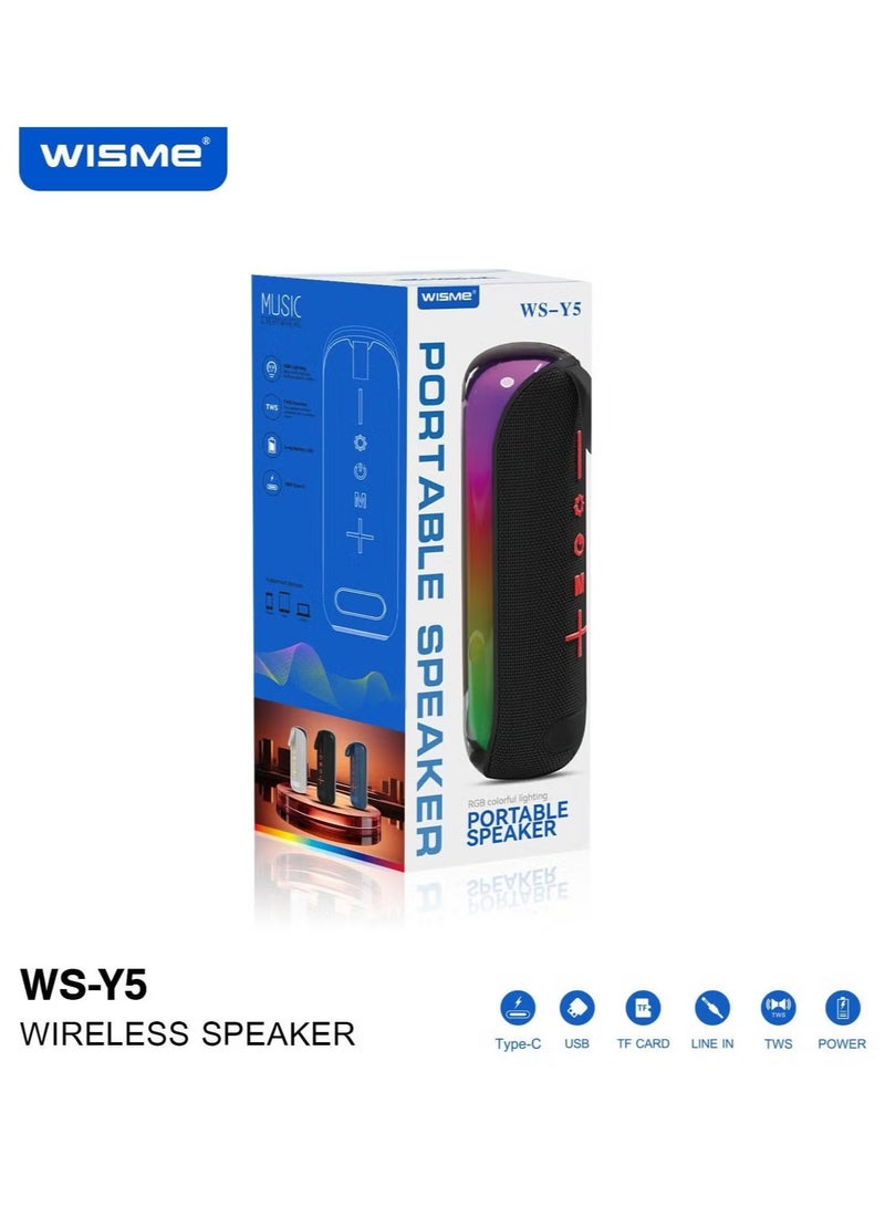 WISME WS-Y5 Wireless Portable Bluetooth Speaker with RGB Colorful Lighting, Multiple Input Options, and Button Control Blue - Image 2