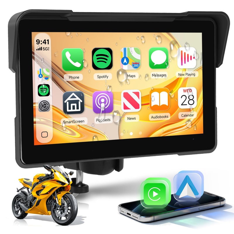 KYNNT 7 Motorcycle Wireless CarPlay GPS Navigation System Android Auto Portable CarPlay Screen for Motorcycle Dual Bluetooth Car Play Moto Siri Google Assistant EQ IP67 Waterproof Moto Screen - Image 2