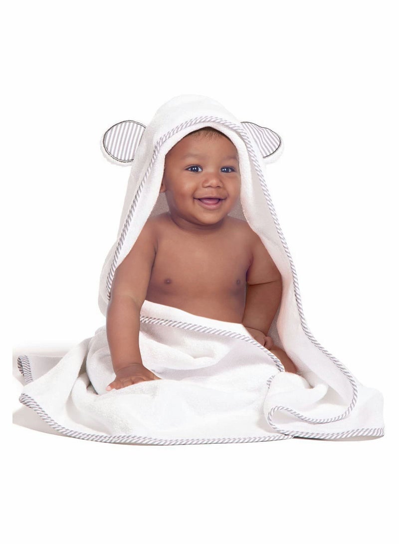 Y&D Bamboo Hooded Towel for Kids Babies, Soft Thick Absorbent Bear Ears with Hood Newborn Essentials, Ultra Bath Towels Boys and Girls Toddlers (White) - Image 1