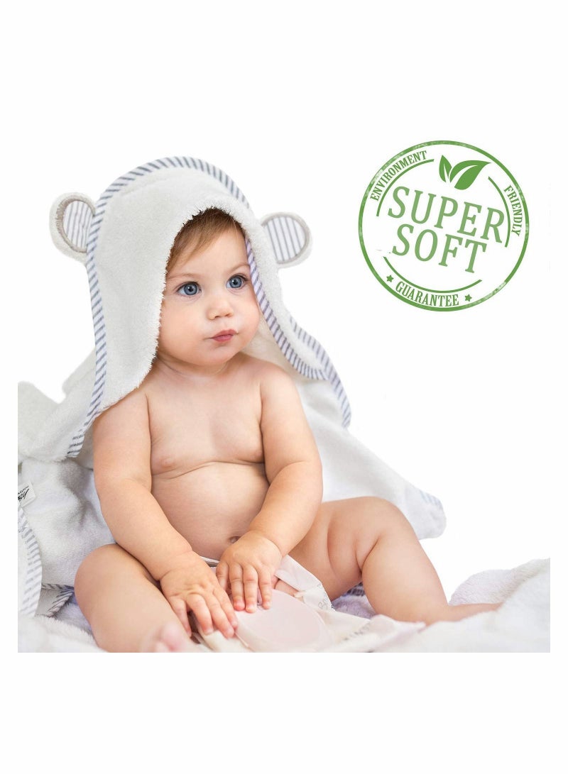 Y&D Bamboo Hooded Towel for Kids Babies, Soft Thick Absorbent Bear Ears with Hood Newborn Essentials, Ultra Bath Towels Boys and Girls Toddlers (White) - Image 2