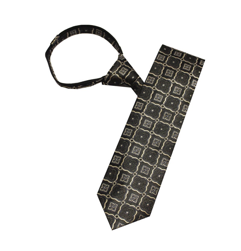 LEONARDI Men’s Formal Zipper tie | Handmade | Microfiber | Standard Size | Premium fabric | Superior Zip | Packaging - Folder | Colour -black & green(Set of 1… - Image 4