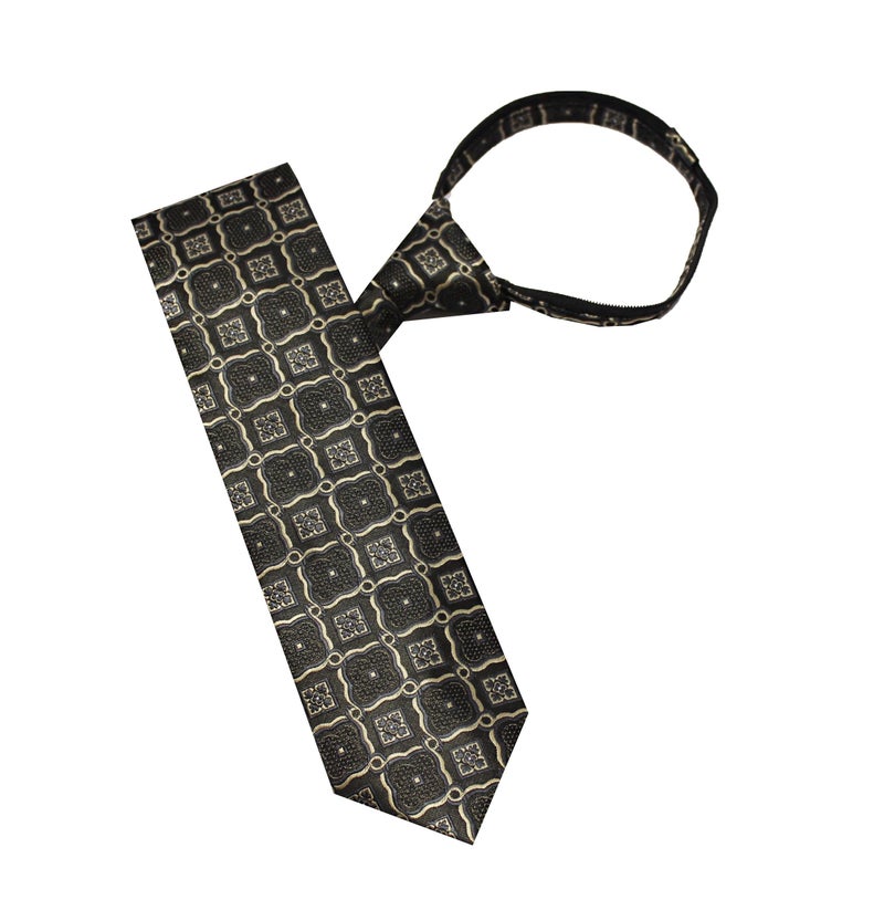LEONARDI Men’s Formal Zipper tie | Handmade | Microfiber | Standard Size | Premium fabric | Superior Zip | Packaging - Folder | Colour -black & green(Set of 1… - Image 1