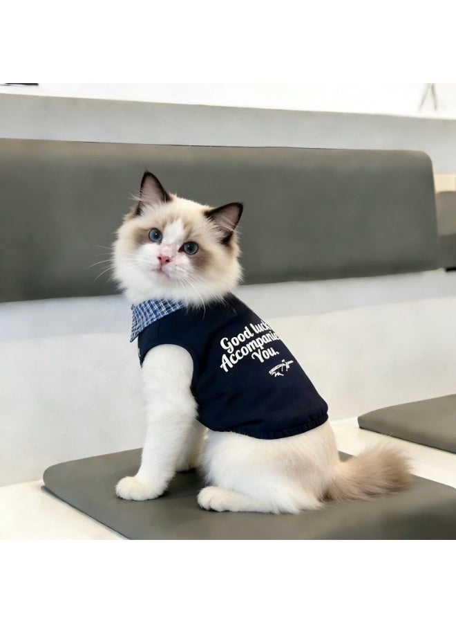 A.M Cat Spring/Summer Outfits: Faux Two-Piece Vest Polo Shirt, Ragdoll Cat, Gold/Silver Shaded Blue Cat, Small to Medium-Sized Cat Clothes - Image 5