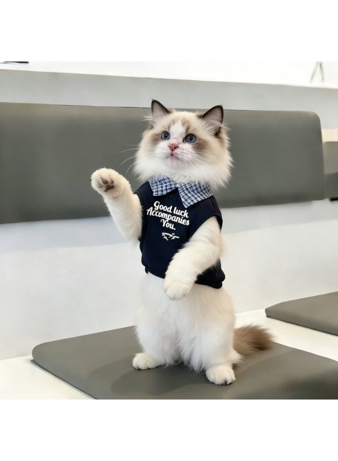 A.M Cat Spring/Summer Outfits: Faux Two-Piece Vest Polo Shirt, Ragdoll Cat, Gold/Silver Shaded Blue Cat, Small to Medium-Sized Cat Clothes - Image 4