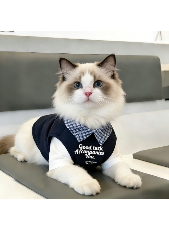 A.M Cat Spring/Summer Outfits: Faux Two-Piece Vest Polo Shirt, Ragdoll Cat, Gold/Silver Shaded Blue Cat, Small to Medium-Sized Cat Clothes - Image 3