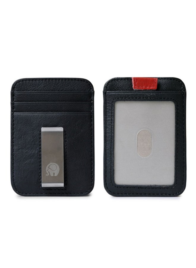 مشبك نقود وحافظة بطاقات نحيفة بشكل كلاسيكي من الجلد أسود - Image 4