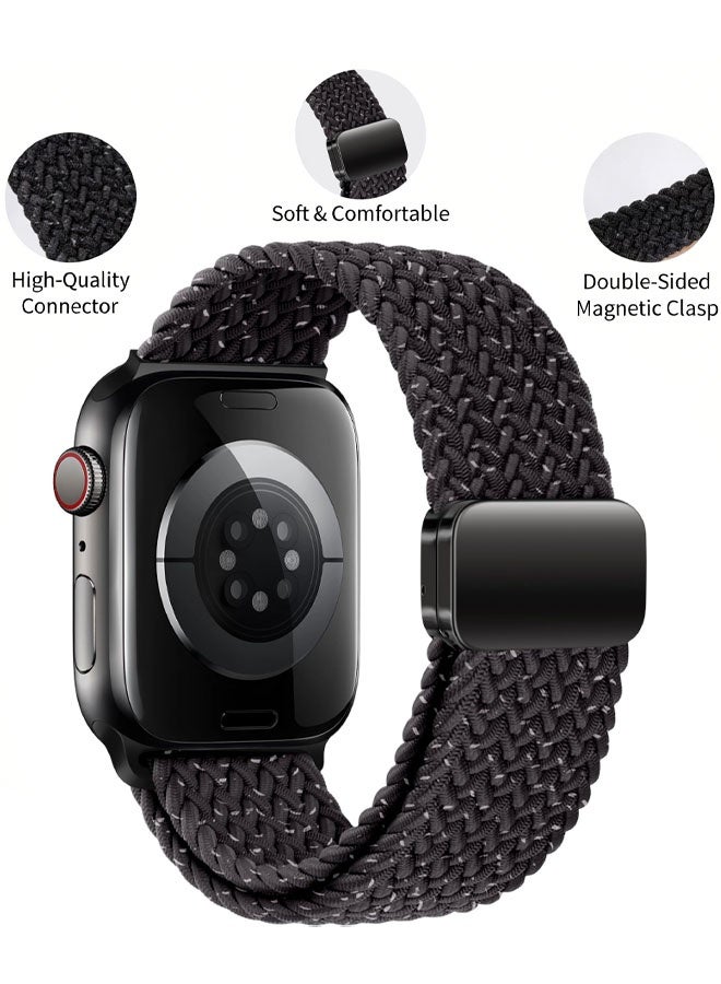 سوار مضفر بمشبك مغناطيسي متوافق مع سوار ساعة أبل مقاس 46 مم، حزام رياضي من النايلون لساعة iWatch مقاس 10 بوصات للرجال والنساء - Image 2