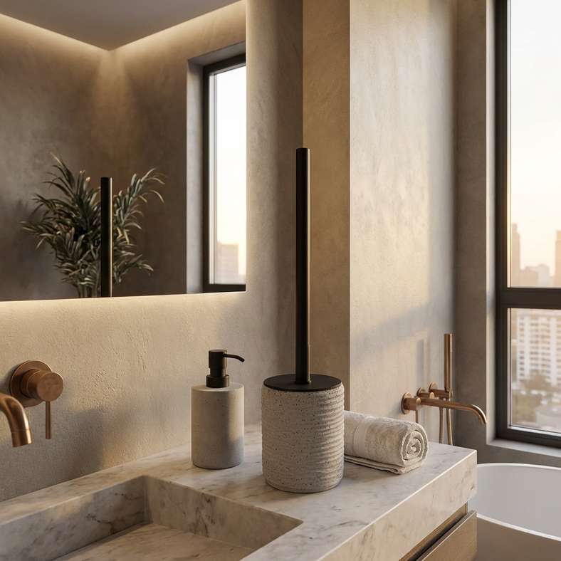 Pan Home Tuscany Polyresin Toilet Brush Holder 9.5x9.5x11.5cm - Beige - 211HEL9900804 - Image 3