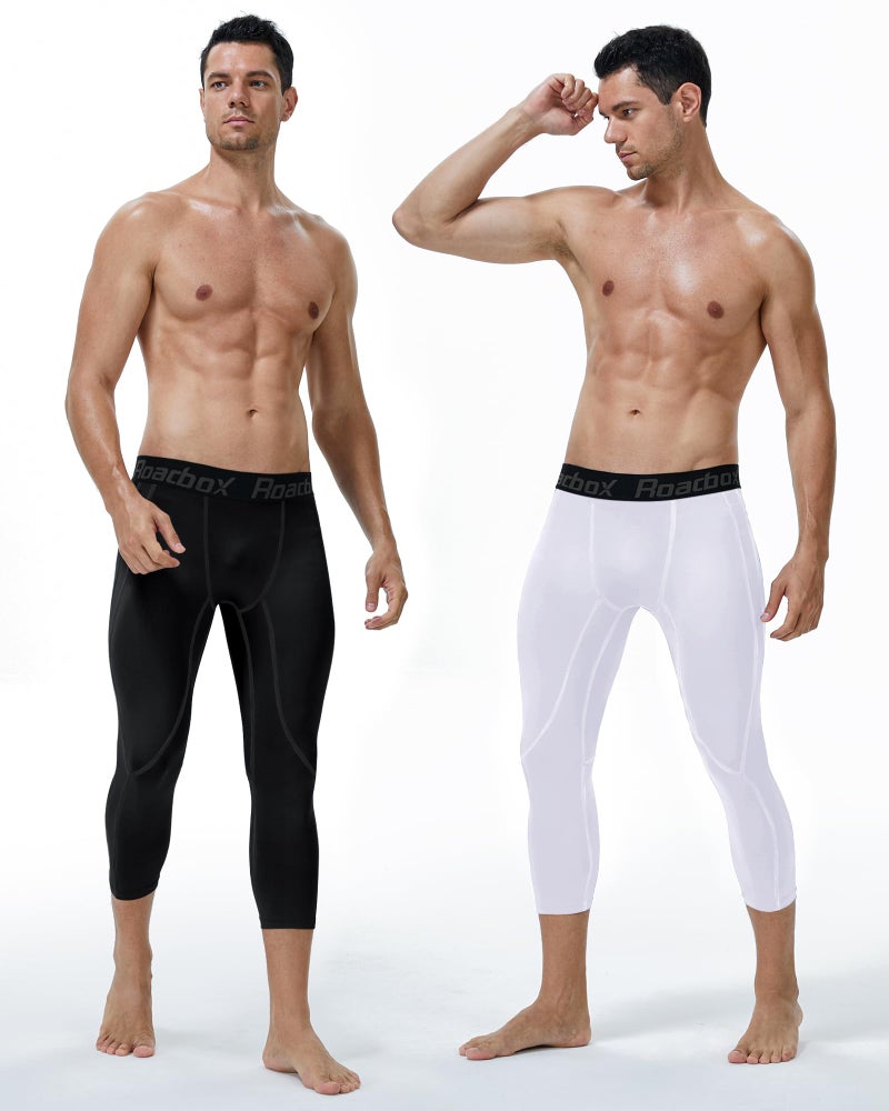Roadbox Mens 3/4 Compression Pants, Athletic Running Legging Tights, Spandex Base Layer Workout Baseketball Gym - Image 2