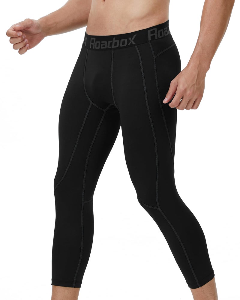 Roadbox Mens 3/4 Compression Pants, Athletic Running Legging Tights, Spandex Base Layer Workout Baseketball Gym - Image 3