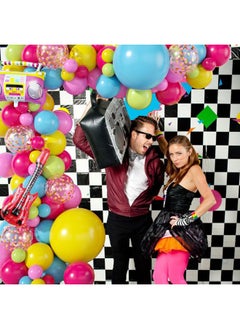 Sowide Back to 90S 80S Theme Party Balloons Garland Party Decorations, Rose Red Green Yellow Blue Pink Confetti Balloons with Radio and Guitar Balloons for Back to 90's 80's Hip Pop Party Decor  - Image 4