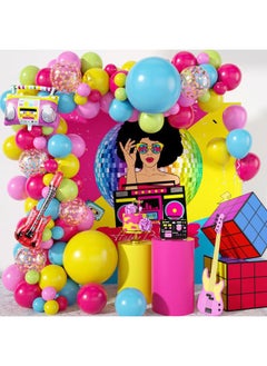 Sowide Back to 90S 80S Theme Party Balloons Garland Party Decorations, Rose Red Green Yellow Blue Pink Confetti Balloons with Radio and Guitar Balloons for Back to 90's 80's Hip Pop Party Decor  - Image 1