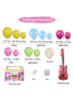 Sowide Back to 90S 80S Theme Party Balloons Garland Party Decorations, Rose Red Green Yellow Blue Pink Confetti Balloons with Radio and Guitar Balloons for Back to 90's 80's Hip Pop Party Decor  - Image 2