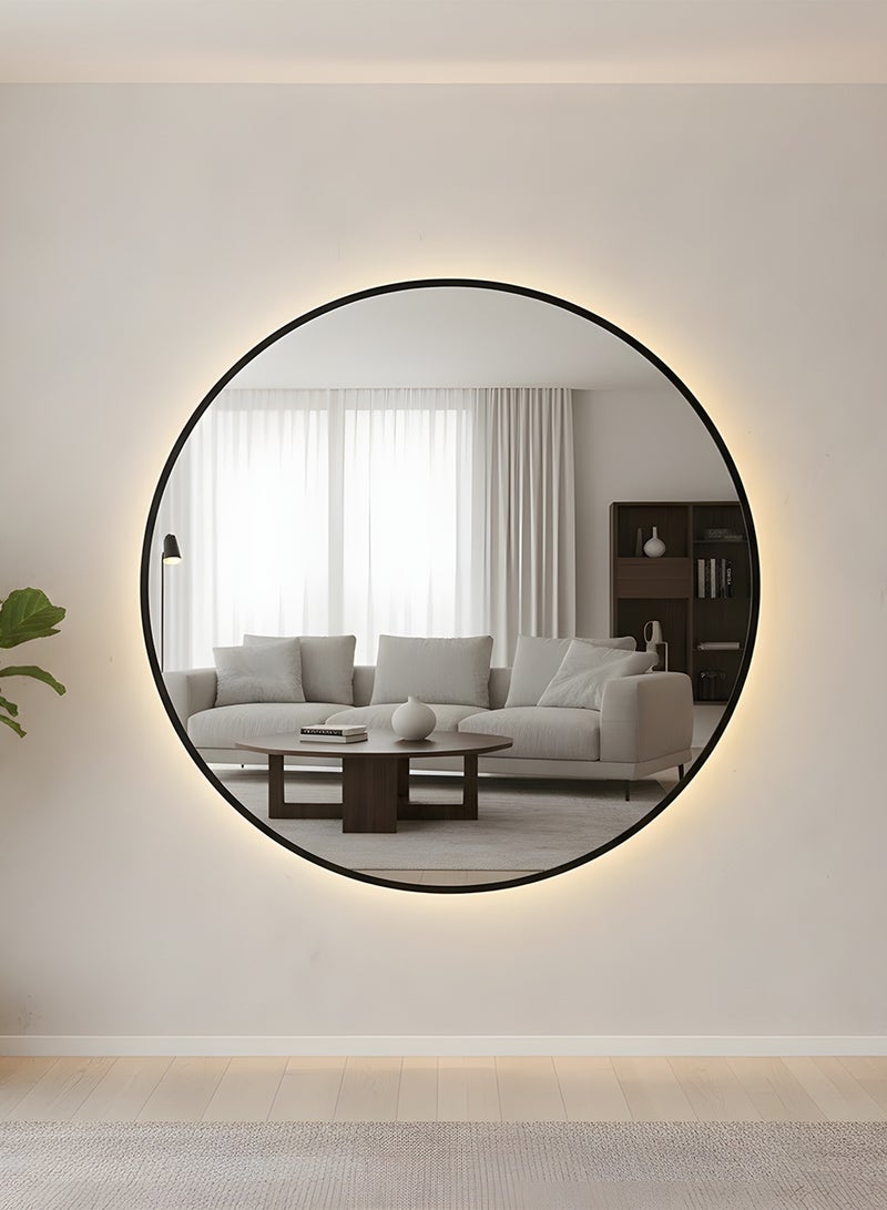 تايمي مرآة حائط 80سم بإضاءة ليد خلفية تعمل باللمس وإطار معدني أسود، مرآة مكياج مثبتة علي الحائط بتصميم عصري، مرآة للحمام وغرفة النوم وغرفة الملابس ومدخل المنزل - Image 4