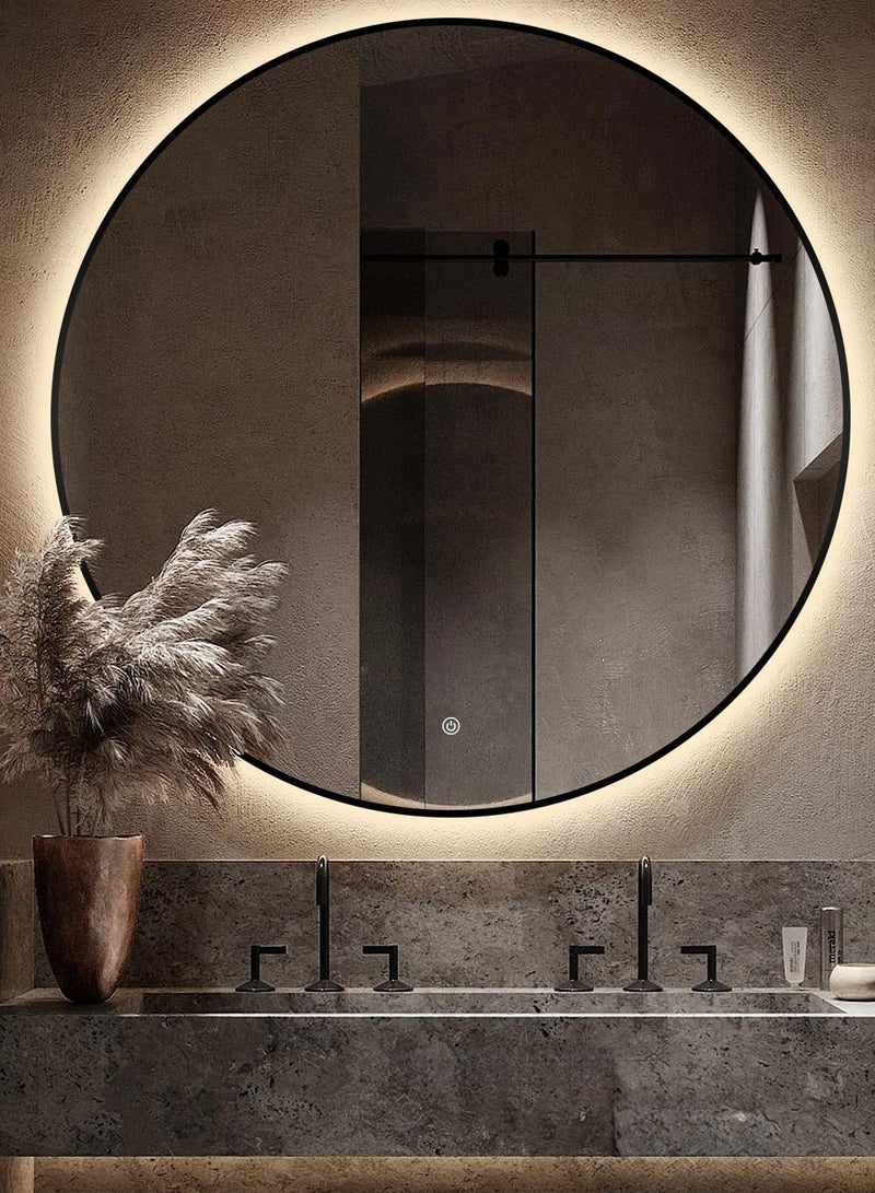 تايمي مرآة حائط 80سم بإضاءة ليد خلفية تعمل باللمس وإطار معدني أسود، مرآة مكياج مثبتة علي الحائط بتصميم عصري، مرآة للحمام وغرفة النوم وغرفة الملابس ومدخل المنزل - Image 5