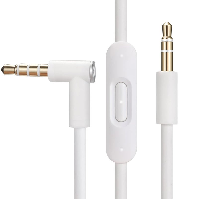 cipher Replacement Audio Cable Cord Wire,Compatible with Beats Headphones Studio Solo Pro Detox Mixr Executive Pill with in Line Mic and Control (White) - Image 1