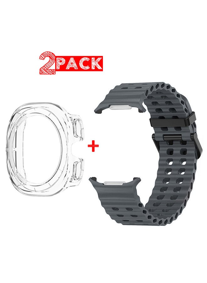 CATANES (for Samsung Galaxy Watch 7 Ultra 47mm) 2 Packs Silicone Band and Case, Soft Ocean Silicone Sport Strap Replacement Accessory  - Image 1