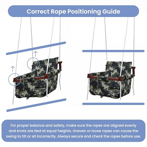 Cherilo Swing for Kids 1-5 Years | Indoor & Outdoor Wooden Jhula for Kids | Safe Comfortable Swing with Cushions & Safety Belt | Strong Durable Wooden Frame - Camouflage - Image 4