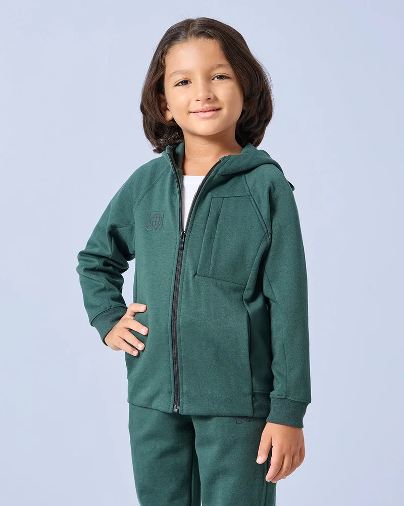 REDTAG Boys Green Hooded Jog Set (2 Piece)