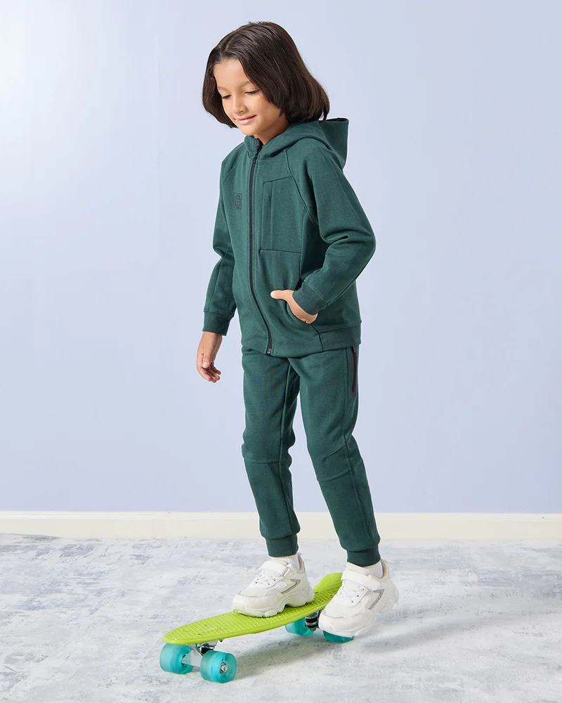 REDTAG Boys Green Hooded Jog Set (2 Piece)