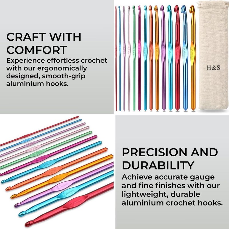 إتش آند إس مجموعة خطافات الكروشيه من الألومنيوم 14 قطعة إبر مع حقيبة مقاس 2 مم إلى 10 مم - مجموعة خطافات الكروشيه - مجموعة إبر الكروشيه للمبتدئين - خطافات كروشيه معدنية - إبر كروشيه للمبتدئين - Image 2