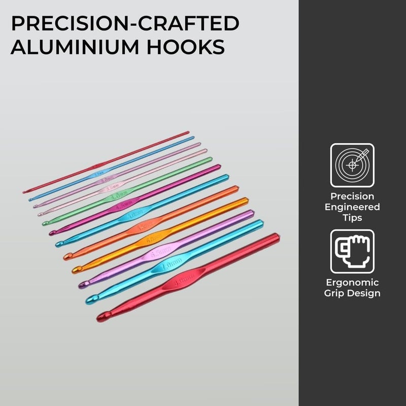 إتش آند إس مجموعة خطافات الكروشيه من الألومنيوم 14 قطعة إبر مع حقيبة مقاس 2 مم إلى 10 مم - مجموعة خطافات الكروشيه - مجموعة إبر الكروشيه للمبتدئين - خطافات كروشيه معدنية - إبر كروشيه للمبتدئين - Image 4