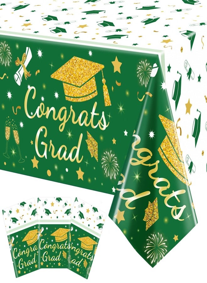 MEIDUO 2026 Graduation Tablecloth, 3-Pack - 54" x 108" Green and Gold Congrats Grad Disposable Plastic Table Covers for College/High School Class of 2026 Graduation Party Decorations Supplies. - Image 1