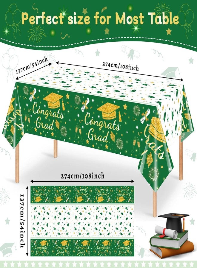 MEIDUO 2026 Graduation Tablecloth, 3-Pack - 54" x 108" Green and Gold Congrats Grad Disposable Plastic Table Covers for College/High School Class of 2026 Graduation Party Decorations Supplies. - Image 2
