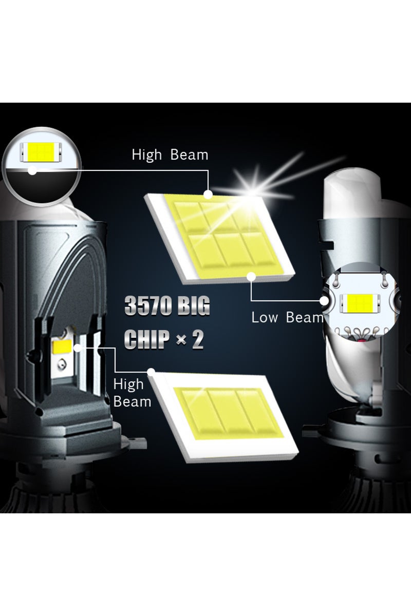 erorex H4/9003/HB2 Hi/Lo 2Pcs High Power Double Mini Lens H4 LED Headlight Bulb Projector Head Lamp High/Lo - Image 2