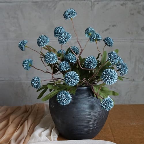 VOELIGT 12 Stems Faux Kiku Flower Faux Silk Mini Chrysanth with Stems Bulk Fake Wedding Filler Flowers Pompon Mum Artificial Dusty Blue Flowers Ball for Floral Arrangements - Image 1