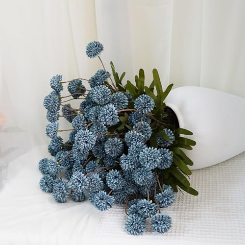 VOELIGT 12 Stems Faux Kiku Flower Faux Silk Mini Chrysanth with Stems Bulk Fake Wedding Filler Flowers Pompon Mum Artificial Dusty Blue Flowers Ball for Floral Arrangements - Image 4