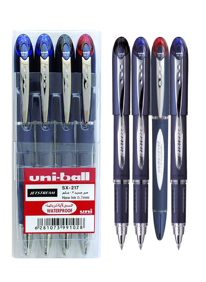 Uniball 4-Piece Jetstream SX217 Roller Pen 0.7mm Tip Multicolour  - Image 1