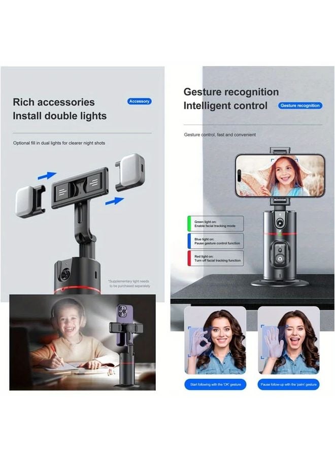 Automatic Face Tracking Gimbal P02 Black Retractable Tripod 360 Rotation Gesture Control Fill Light Wireless Remote Smart Phone Holder - Image 4