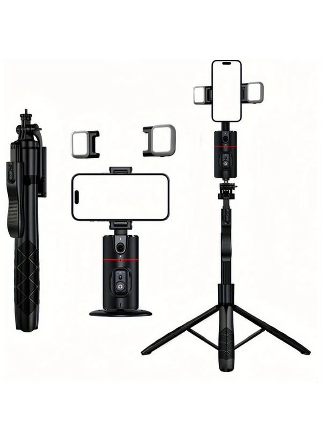 Automatic Face Tracking Gimbal P02 Black Retractable Tripod 360 Rotation Gesture Control Fill Light Wireless Remote Smart Phone Holder - Image 2