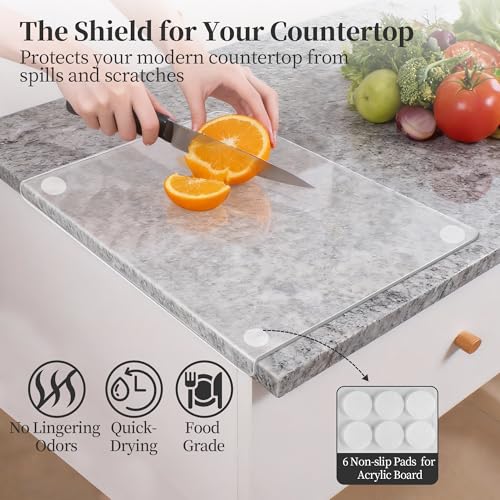 WILLKOMMEN Checkered Cutting Board and Acrylic Cutting Board Set, 2 PCS Cutting Boards for Kitchen, Checkerboard Solid Wood End Grain Chopping Board with Juice Groove & Acrylic Cooking Board with Counter Lip - Image 4