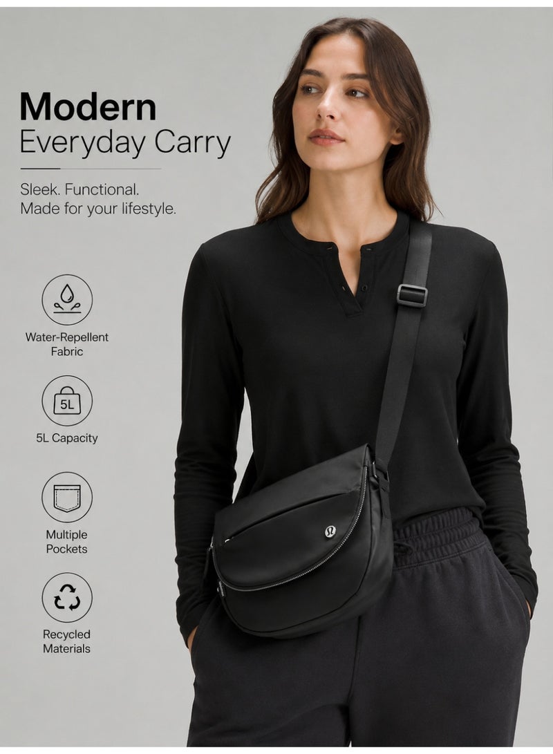 Lululemon Premium Water-Repellent Crossbody Sling Bag for Men & Women, 5L Lightweight Shoulder Bag with Adjustable Strap, Multiple Pockets, Recycled Fabric, Black - Image 2