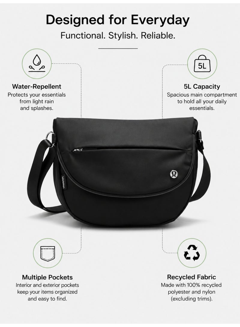 Lululemon Premium Water-Repellent Crossbody Sling Bag for Men & Women, 5L Lightweight Shoulder Bag with Adjustable Strap, Multiple Pockets, Recycled Fabric, Black - Image 3