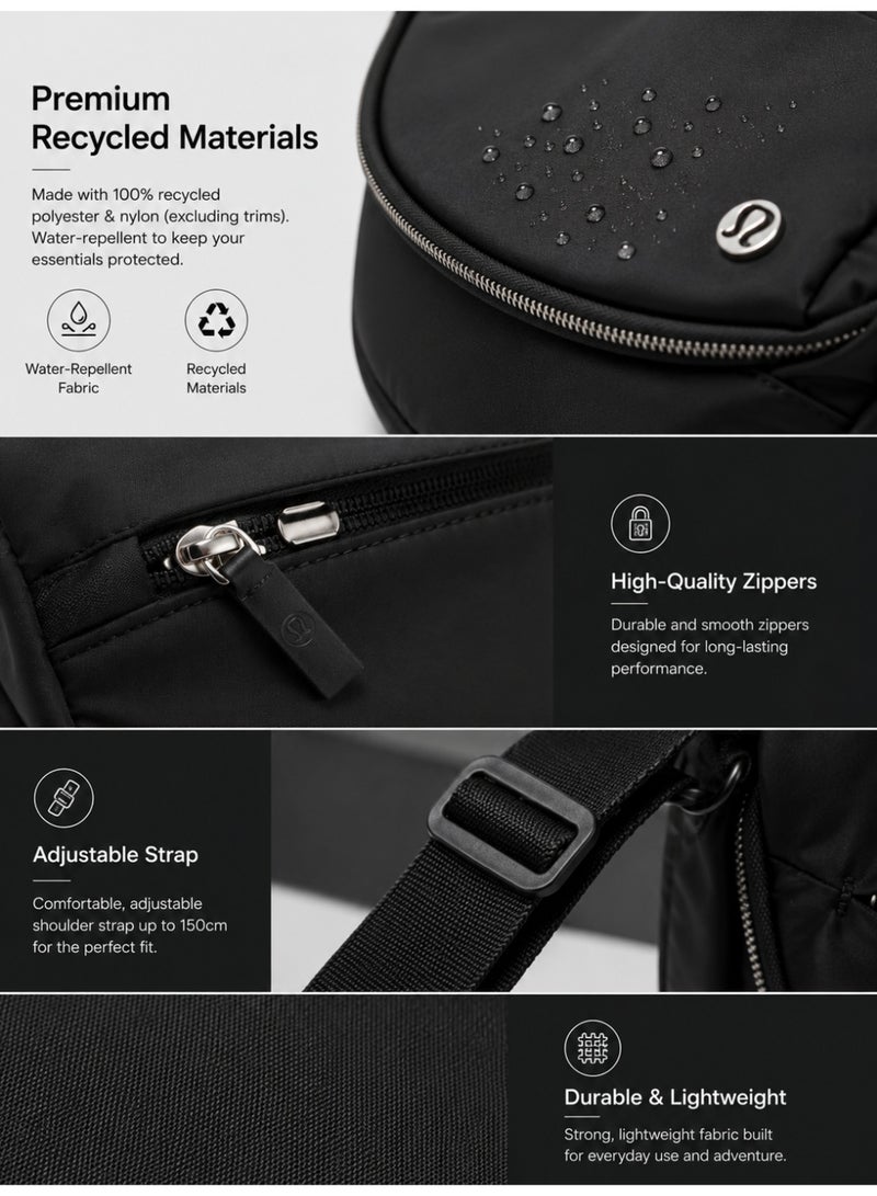Lululemon Premium Water-Repellent Crossbody Sling Bag for Men & Women, 5L Lightweight Shoulder Bag with Adjustable Strap, Multiple Pockets, Recycled Fabric, Black - Image 5