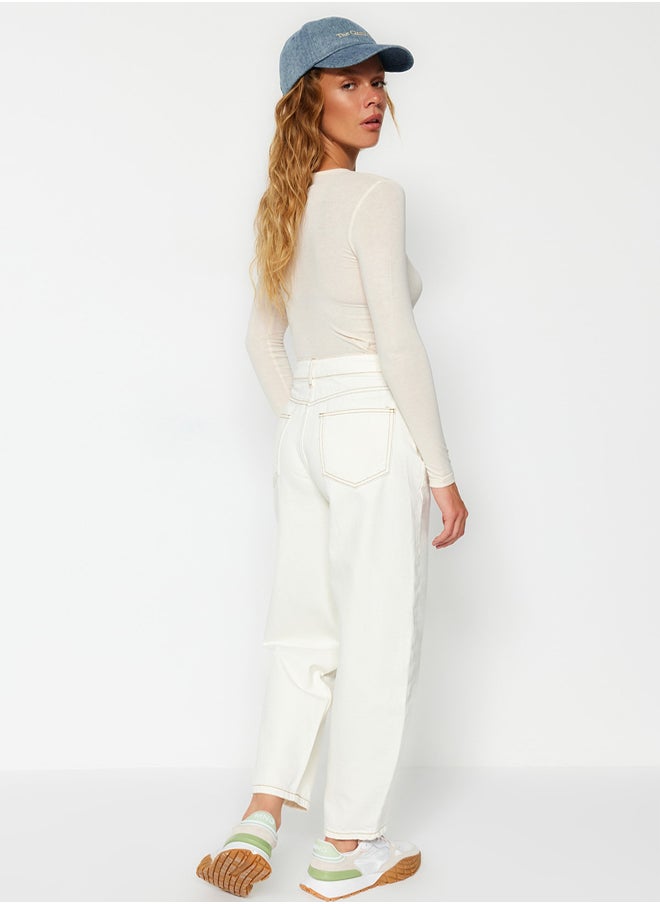trendyol - White High Waist Barrel Jeans TWOSS23JE00295 - Image 1