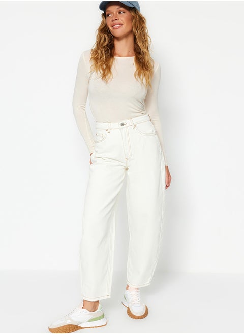 White High Waist Barrel Jeans TWOSS23JE00295