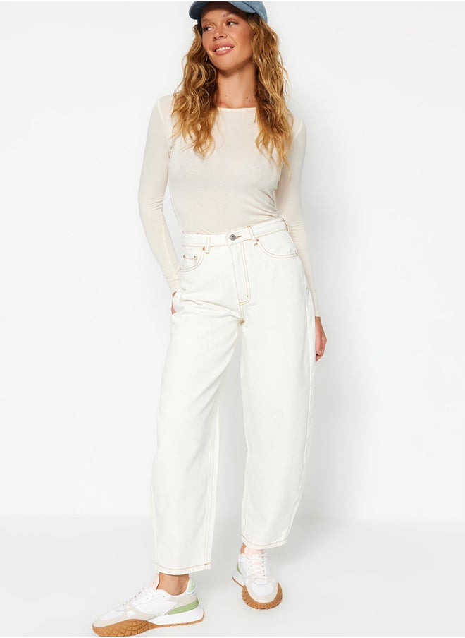 trendyol - White High Waist Barrel Jeans TWOSS23JE00295 - Image 1